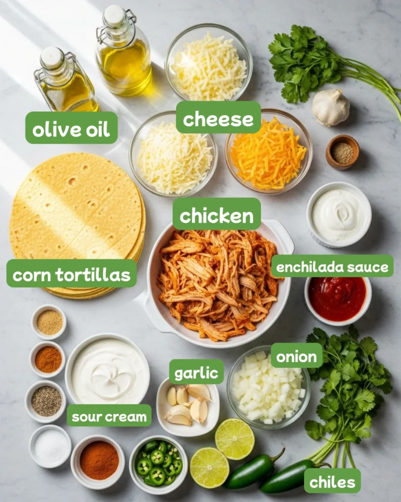 Ingredients for the best chicken enchilada recipe