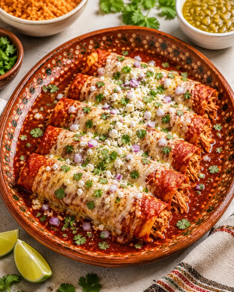 red chicken enchiladas recipe serving shot
