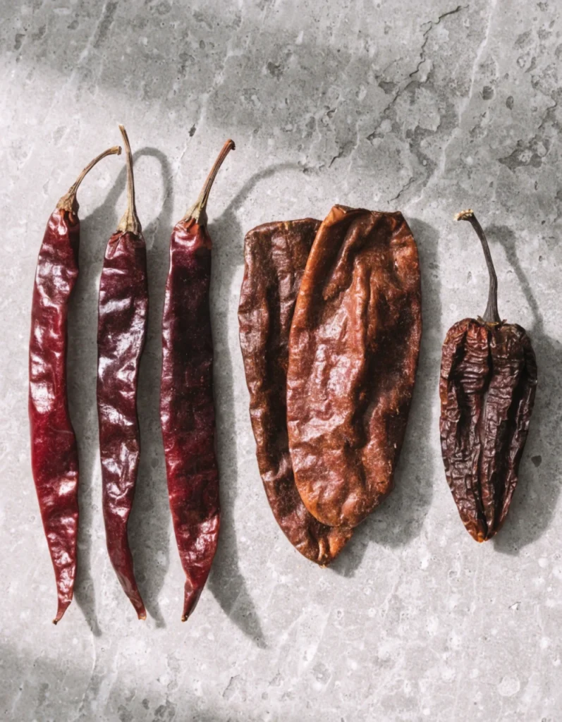 Dried Chiles: Gajillo chile,   ancho chiles and chipotle chiles
