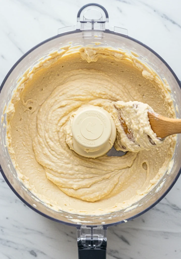 Smooth and creamy hummus without tahini in food processor