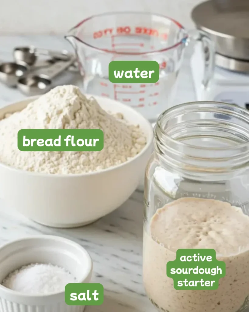 Ingredients for the best Sourdough Baguette Recipe