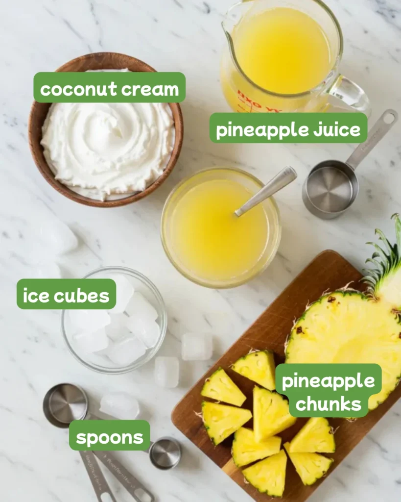 ingrents for the perfect virgin pina colada recipe