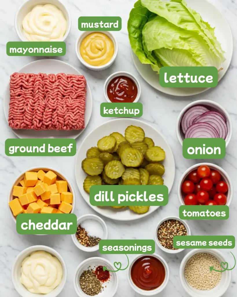 Ingredients for the best american big mac styled salad recipe