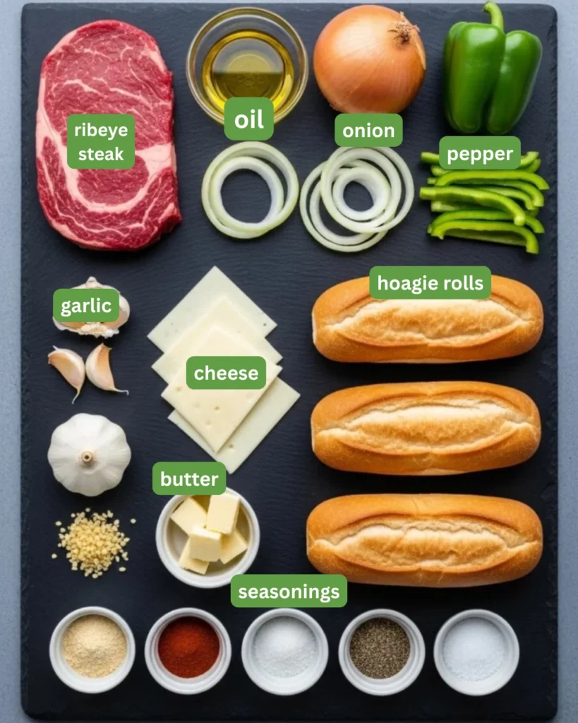 Ingredients for the best philly cheesesteak recipe