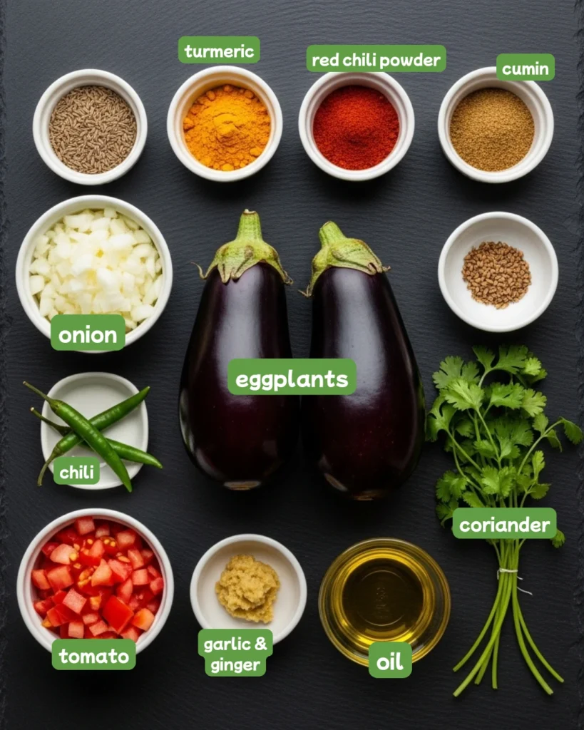 Ingredients for the best indian baingan bharta recipe
