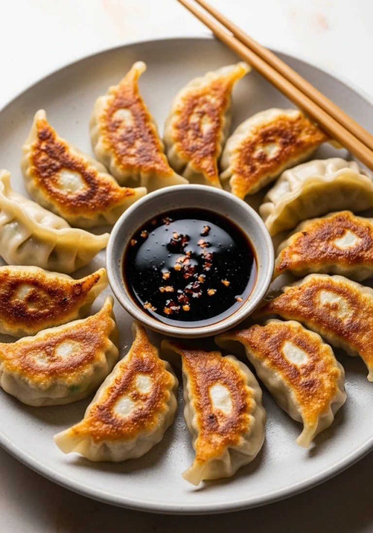 Crispy vegetarian dumplings with sauce