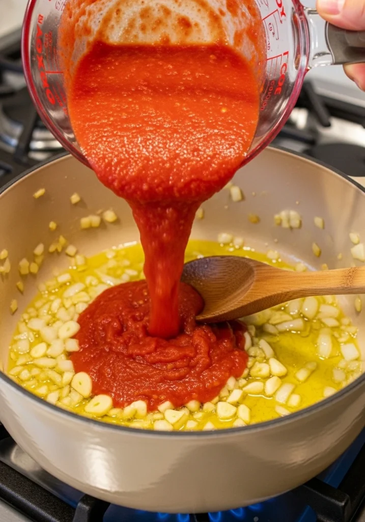 tomato sauce, Diced onions and minced garlic
