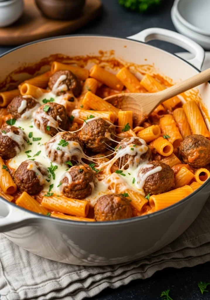 Easy one pot sausage meatball pasta recipe