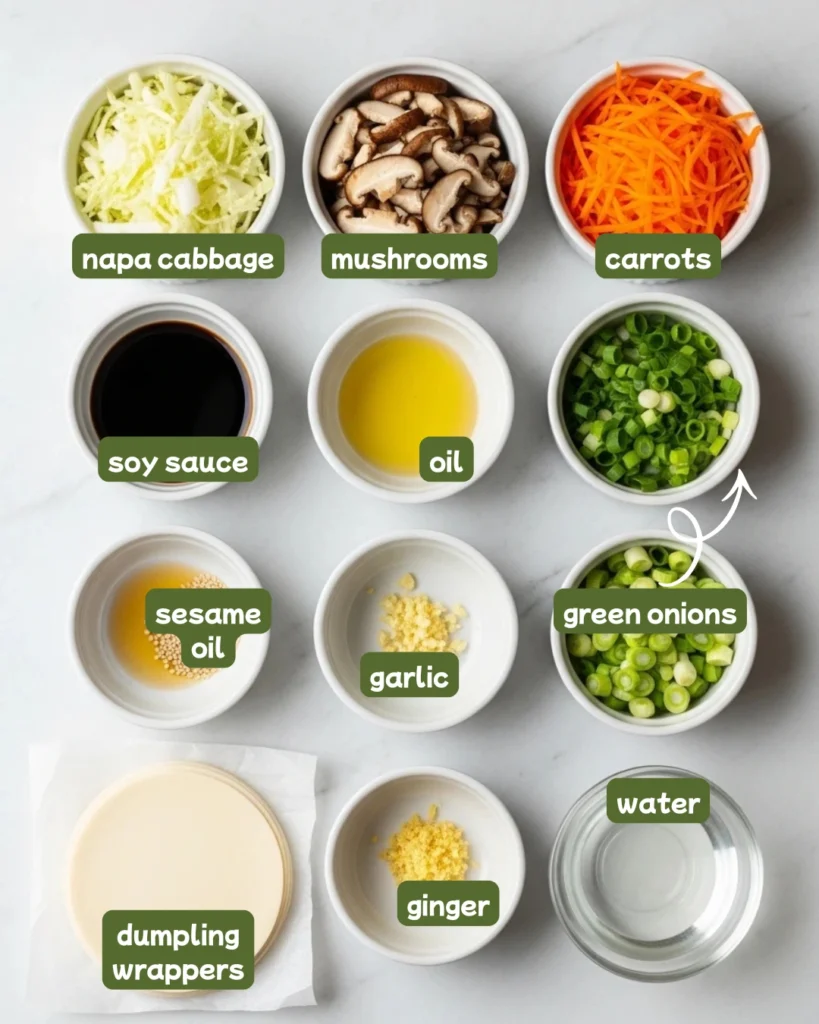 Ingredients for vegetarian dumplings recipe