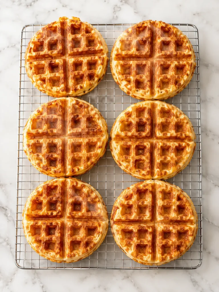 Belgian Waffles Cooling in a cooling rack