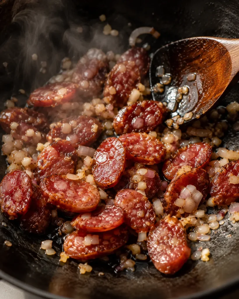 Cooking Chinese sausage for sticky rice dessert recipe