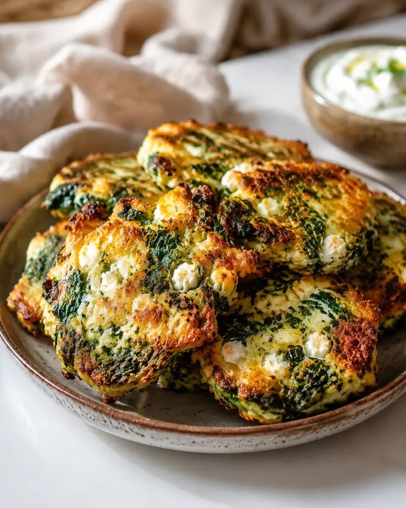 crispy Mediterranean spinach and feta crisps stacked on a rustic plate